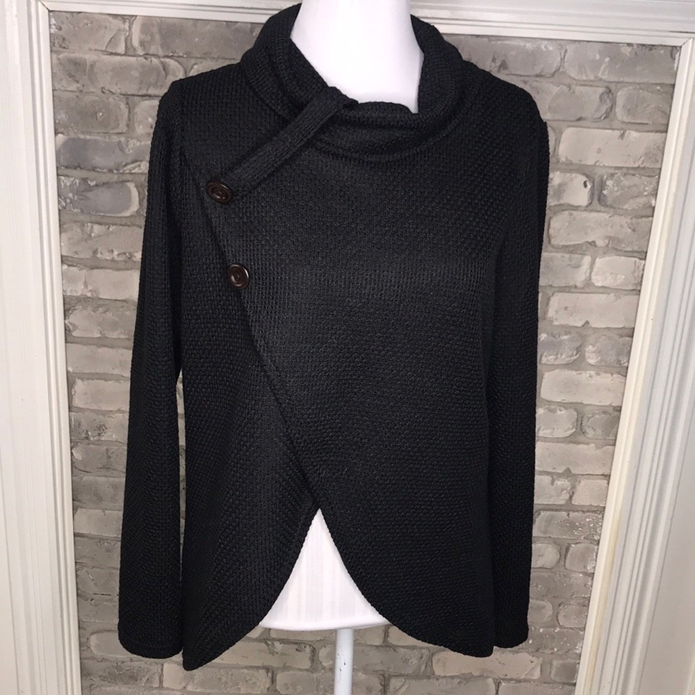 Asymmetrical Slit Cowl Neck Sweater Black Size L